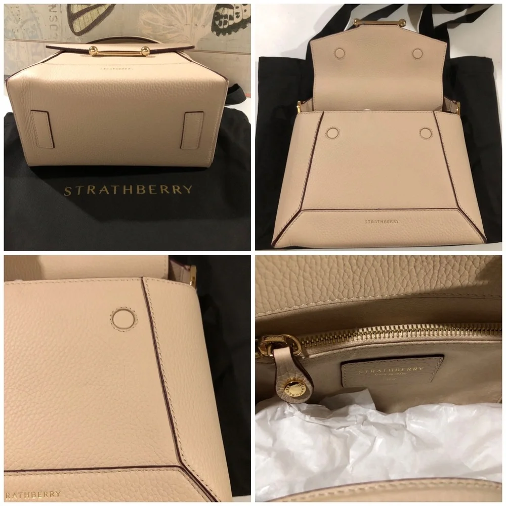 Strathberry Calf Leather Mosaic Top Handle Crossbody Bag in Oat Gold Hadware NWT - Picture 8 of 16